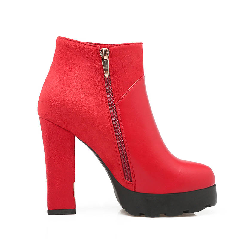 Hot Sale-new arrival fashion shoes woman round toe platform boots pu+suede solid color wedding shoes high heels boots