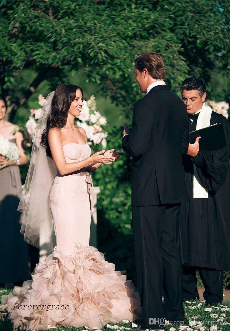 2019 New Romantic Blush Pink Long Mermaid Wedding Dress Sweetheart Cascading Ruffles Backless Formal Bridal Gown Plus Size Custom Made