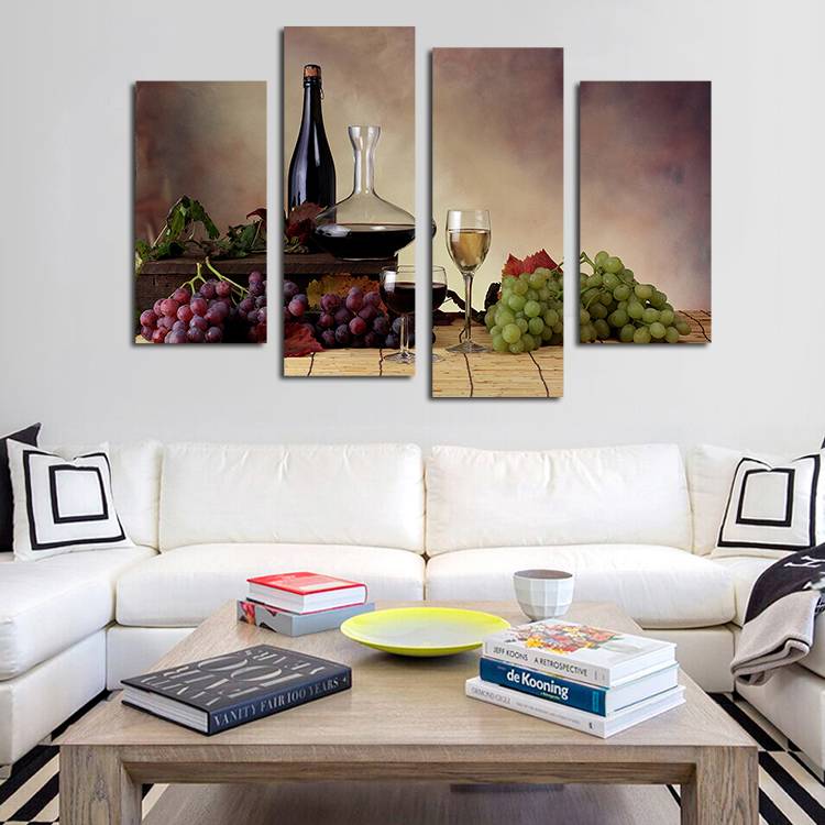 

4pcs/set Unframed Green Purple Grapes and Wine HD Print On Canvas Wall Art Picture For Home and Living Room Decor