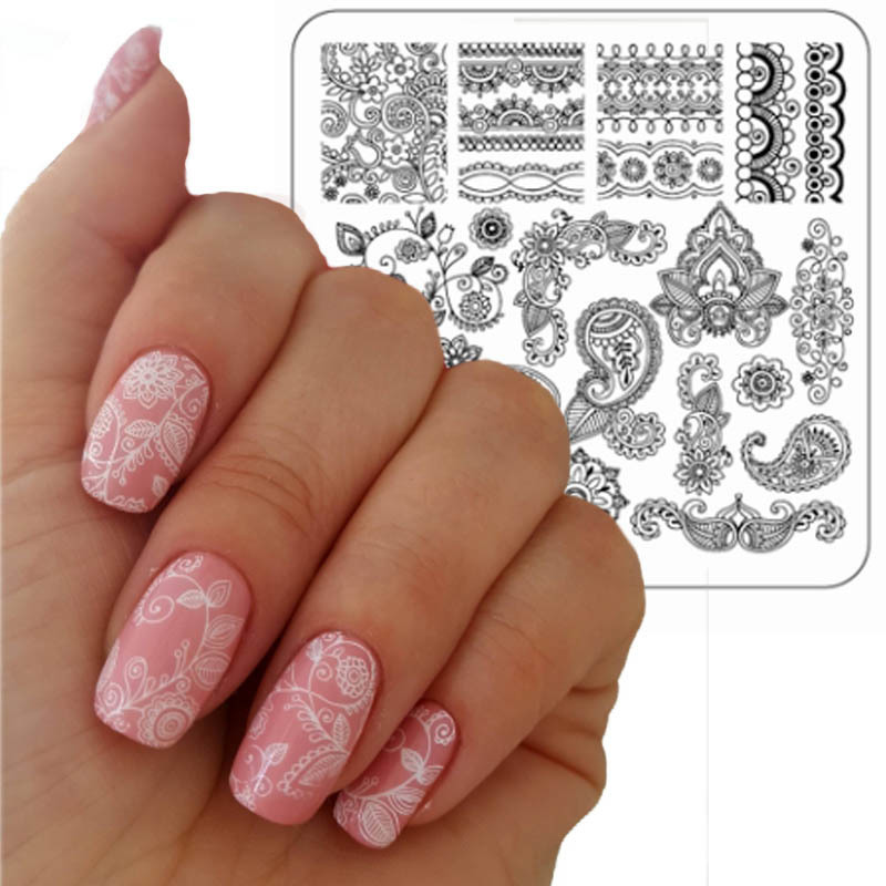 1 Pc Flower Plant Pattern Image Plastic Nail Stamping Plates 6*6cm Square Stencils For Nails Stamping Nail Art Tools