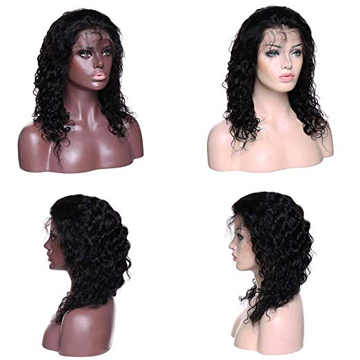 Water Wave Human Hair Lace Front Wig Pre-plucked 14 Inch Brazilian Virgin Hair Curly 360 Lace Wigs for Black Women 130%density