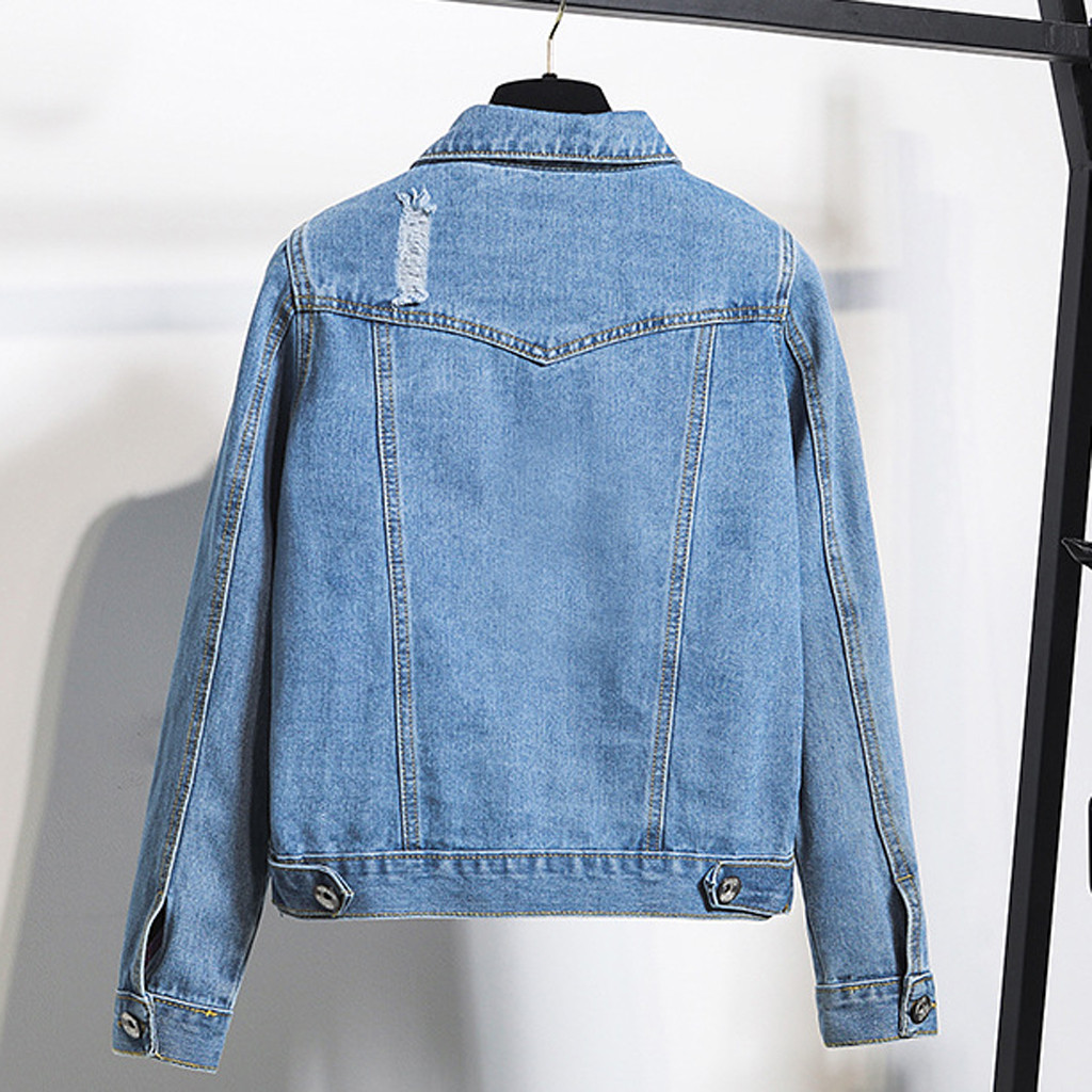 JAYCOSIN Women's style long-sleeved denim jacket Womens Casual Jean Jacket Long Sleeve Denim Coat Retro Cowboy Pockets