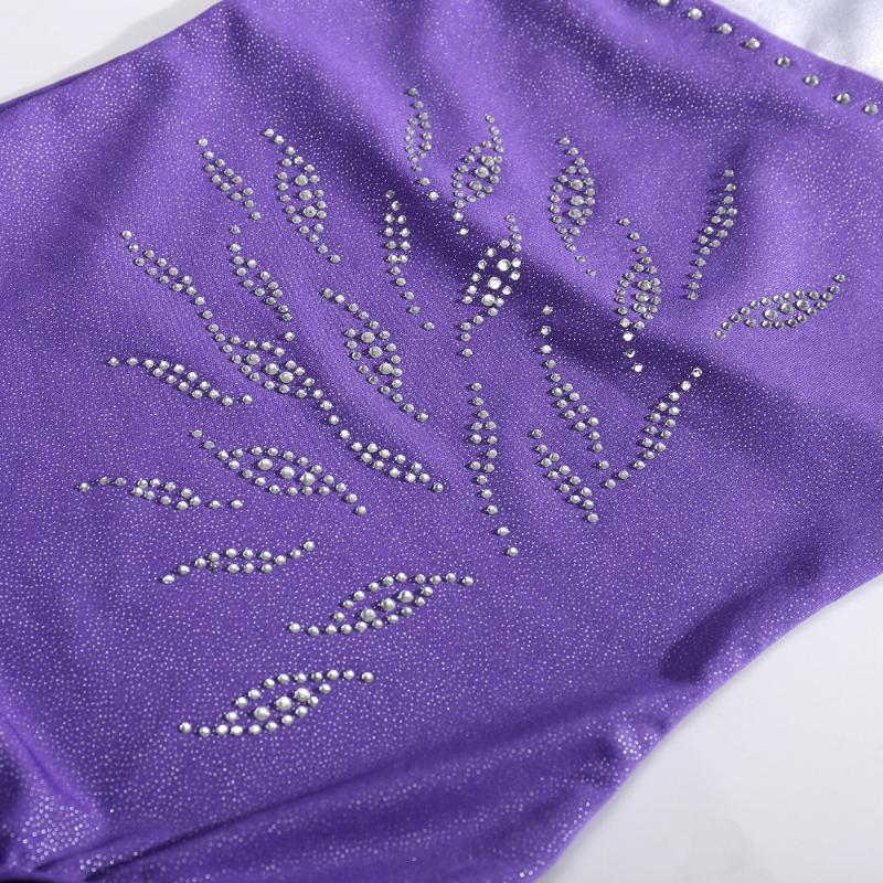 Stage Wear Girls Gymnastics Leotard Sleeveless Rhinestones Foil Printing Shinny Professional Gymnastic