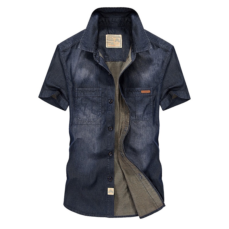 Nianjeep Casual Shirts Solid High Quality Summer Denim Shirt Men Short Sleeve Casual Shirts Loose Plus Size XXXL 4XL New