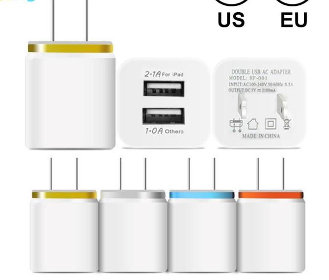 Metal Dual USB wall Charger Phone Charger US EU Plug 21A AC Power Adapter Wall Charger Plug 2 port for Ip 11 pro max Samsung Xiao