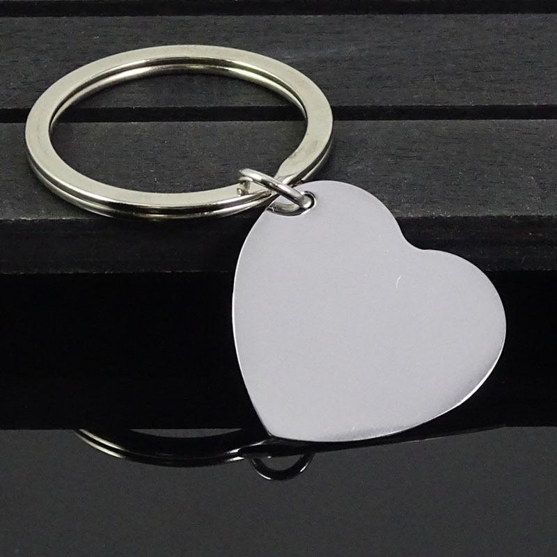30pcs/Lot High Polished Blank Heart Stainless Steel Keychain Engravable Solid Dog Tag Keyring Car Key Chain Ring Jewelry Factory Price