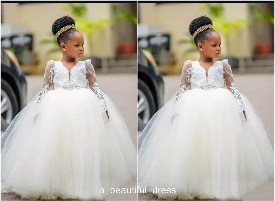 Princess Ball gown Flower Girl Dresses For Weddings Long Sleeve Floor Length Girls Pageant Dress Child Birthday Party Gowns FG1325
