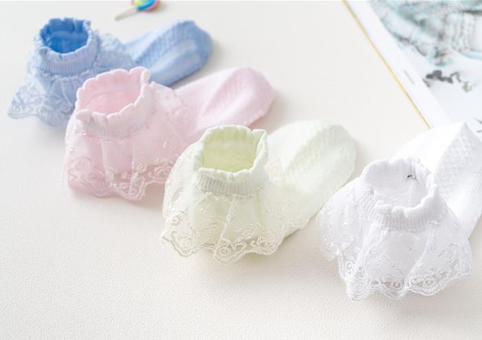Kids Socks Lace Baby Girl Ankle Socks Cute Baby Ruffle Frilly Sock White Pink Girls Sock Breathable Baby Footwear 4 Colors DW5153