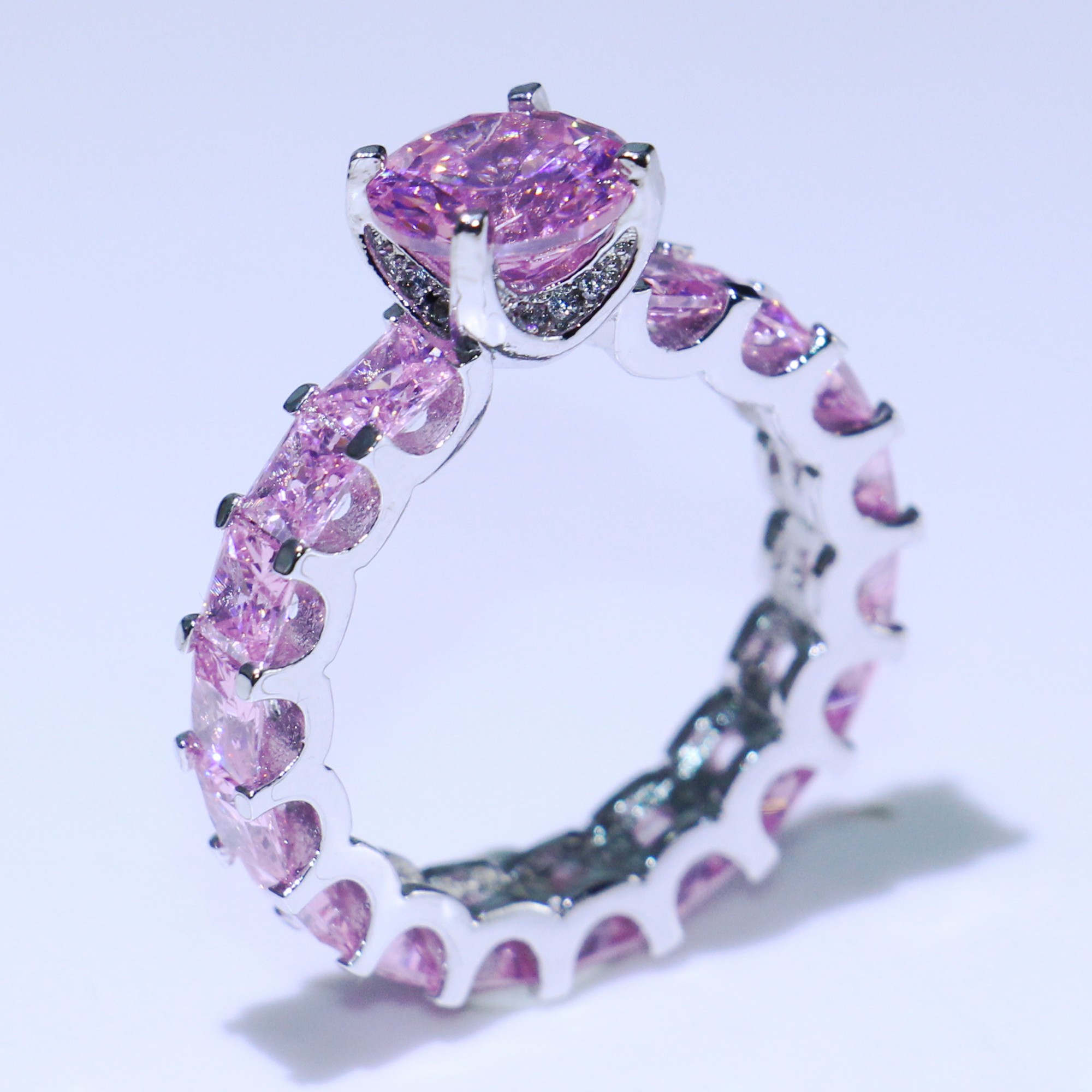 Victoria Wieck Luxury Jewelry 925 Sterling Silver Round Cut Pink Sapphire CZ Diamond Princess Women Wedding Engagment Band Ring For Lovers