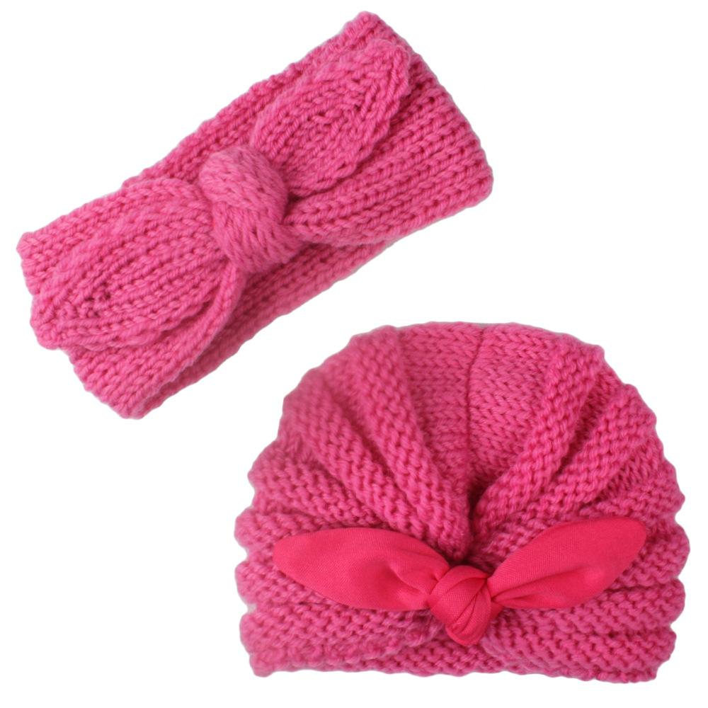 New baby Crochet Knit Hat Autumn Winter 2pcs/set Baby Headbands Newborn Beanies Head Bands Infants Hand Knitted Caps Baby Girl Hats