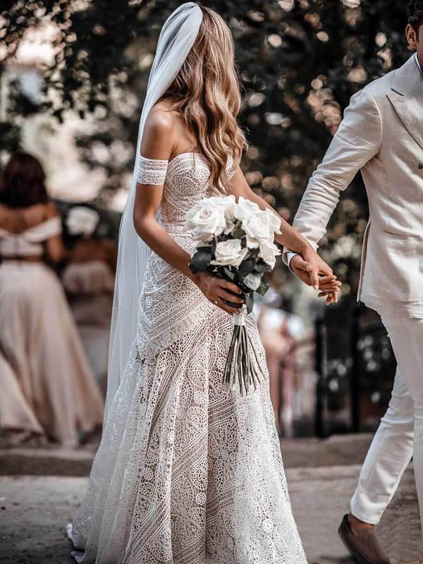 Vintage Crochet Lace Mermaid Wedding Dresses 2019 Off Shoulder Cotton Applique Trumpet Beach Bohemian Country Bridal Gowns Rue De Seine