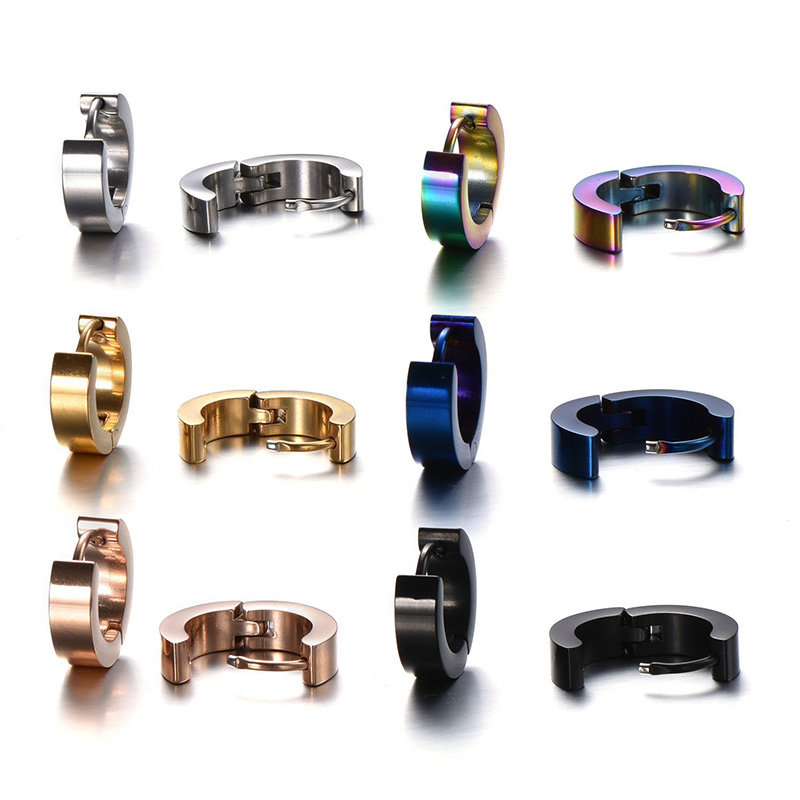 Hip Hop Colorful Ear Clip Hoop Earrings Stainless Steel Classic Circle Earrings Jewelry Men Women Wholesale
