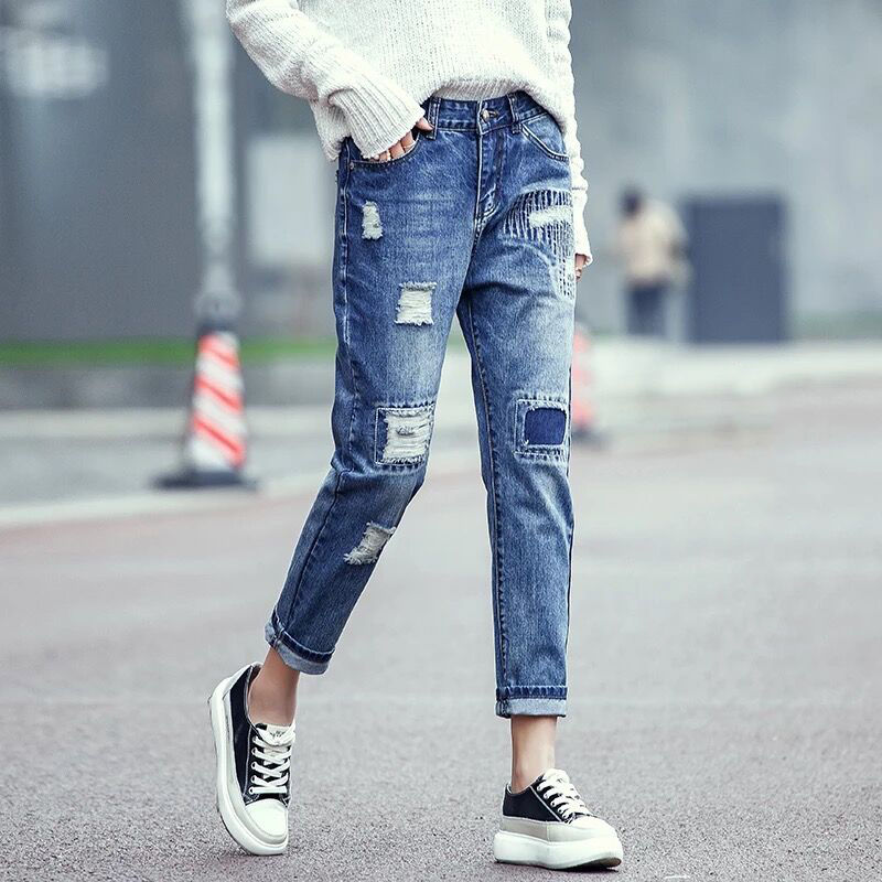 summer Ripped pants Holey patch jeans Women's pants Denim high waist Straight cotton woman jeans casual, Blue
summer Ripped pants Holey patch jeans Women's pants Denim high waist Straight cotton woman jeans casual, Blue