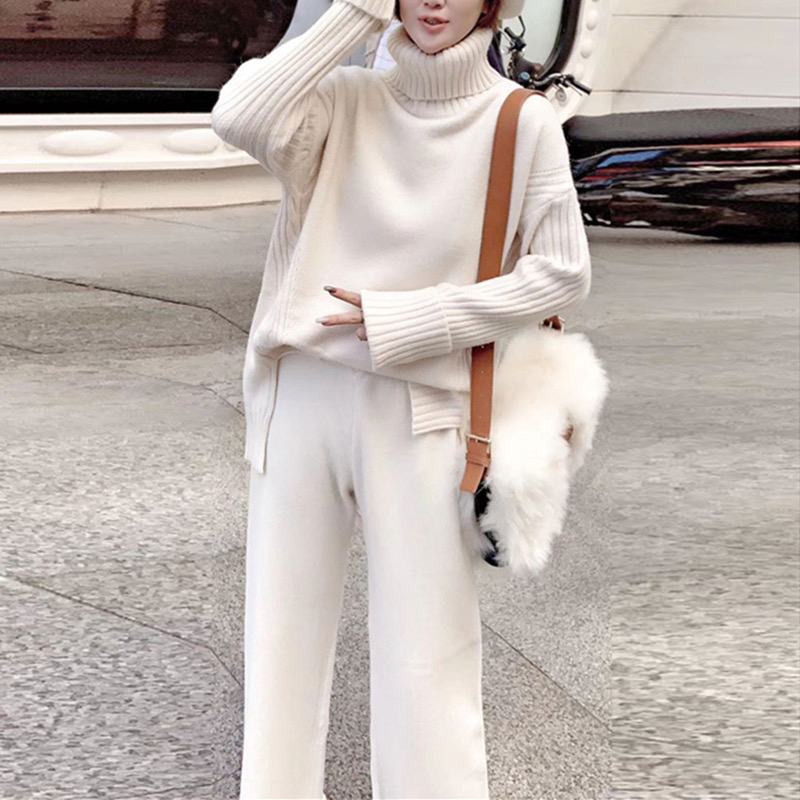 Two Piece Dress Sweater Set Women Winter Knitted Suits 2 Soild Turtleneck + Loose Trousers Office Lady Suit 2021 Warm Pullover, Black
Two Piece Dress Sweater Set Women Winter Knitted Suits 2 Soild Turtleneck + Loose Trousers Office Lady Suit 2021 Warm Pullover, Black
