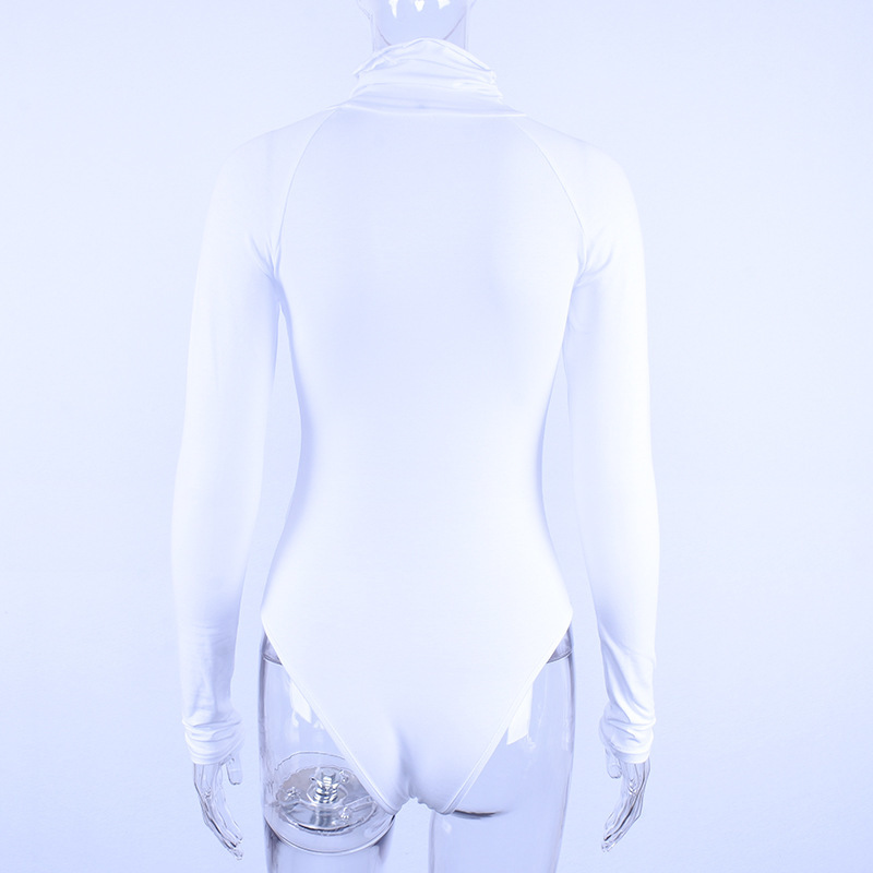 Forefair Long Sleeve Sexy Turtleneck Bodysuit Autumn Winter Rompers Open Crotch Bodycon Red White Black Basic Female Bodysuit