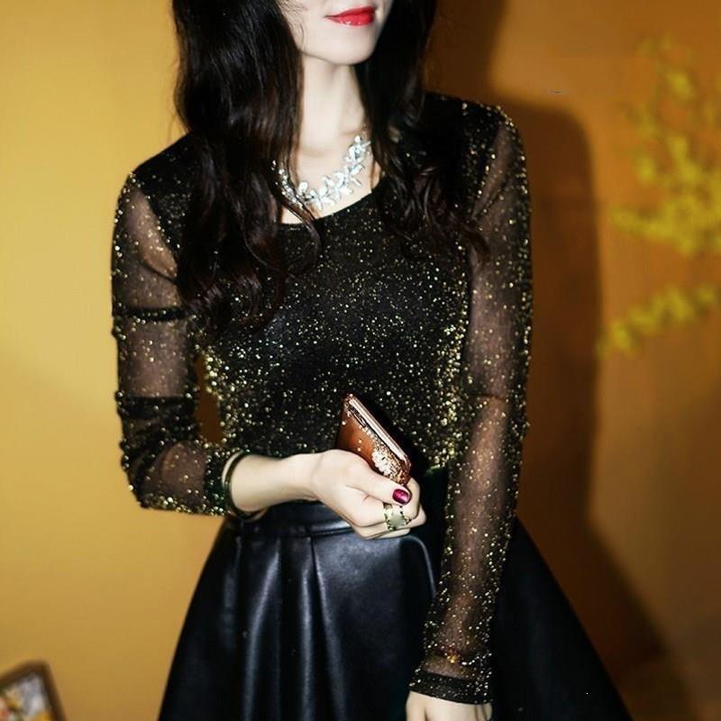 New Autumn Women Elegant Plus Size Shirts O Neck Long Sleeve Bottoming Shirts Casual Transparent Shining Mesh Blouse Top, As picture3
New Autumn Women Elegant Plus Size Shirts O Neck Long Sleeve Bottoming Shirts Casual Transparent Shining Mesh Blouse Top, As picture3