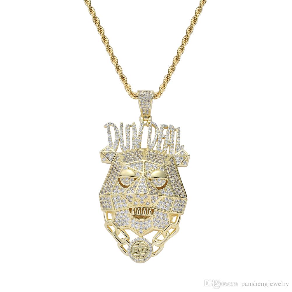 Wholesale-Men's Iced Brass CZ Animal Head Pendants Hip Hop Jewelry CN118