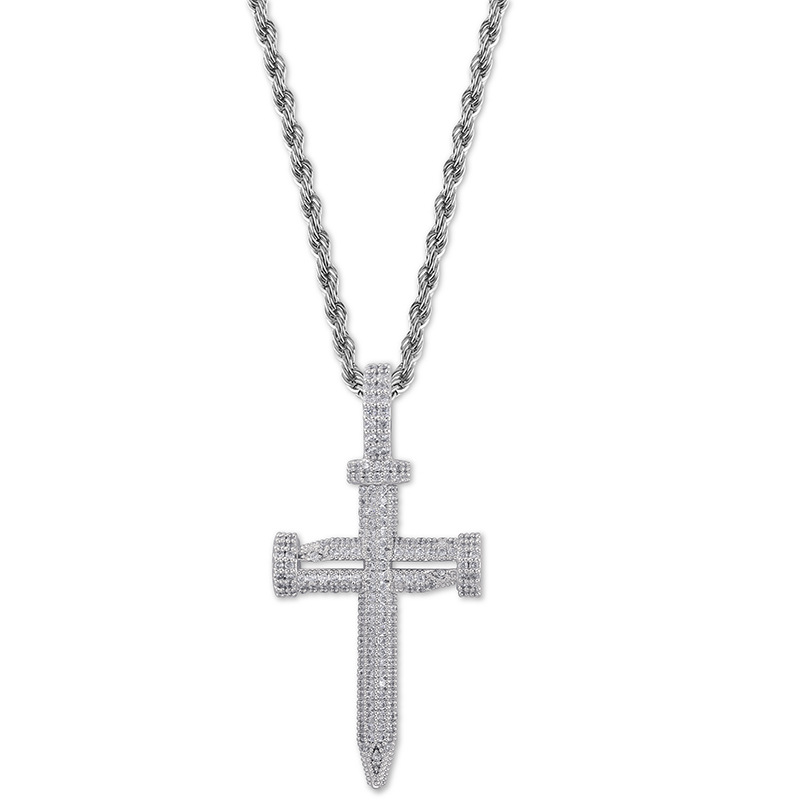18K Gold & White Gold CZ Cublic Zirconia Nail Cross Pendant Necklace for Lovers Couples Iced Out Hip Hop Jewelry Gifts for Men and Women