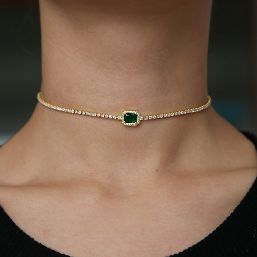 rainbow cz 32+8cm choker necklace for lady women trendy jewelry delicate thin cz tennis chain birthstone diamond fashion jewelry