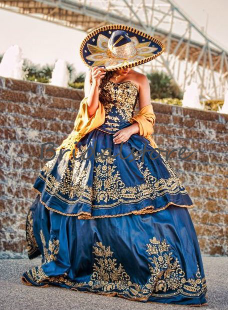 Mexican quinceañera Luxury Detail Gold Embroidery Quinceanera Dresses 2019 Masquerade Ball Gown Royal Blue Sweety 16 Girls Prom Party Dress