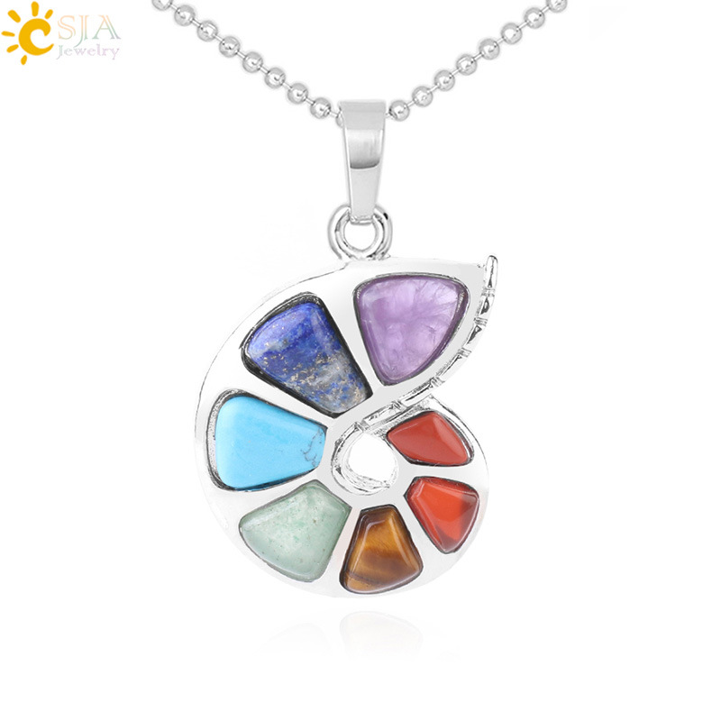 Conch Shape Seven Chakra Energy Natural Rhinestone Pendant Necklace Women'S Yoga Meditation Healing Crystal Jewelry