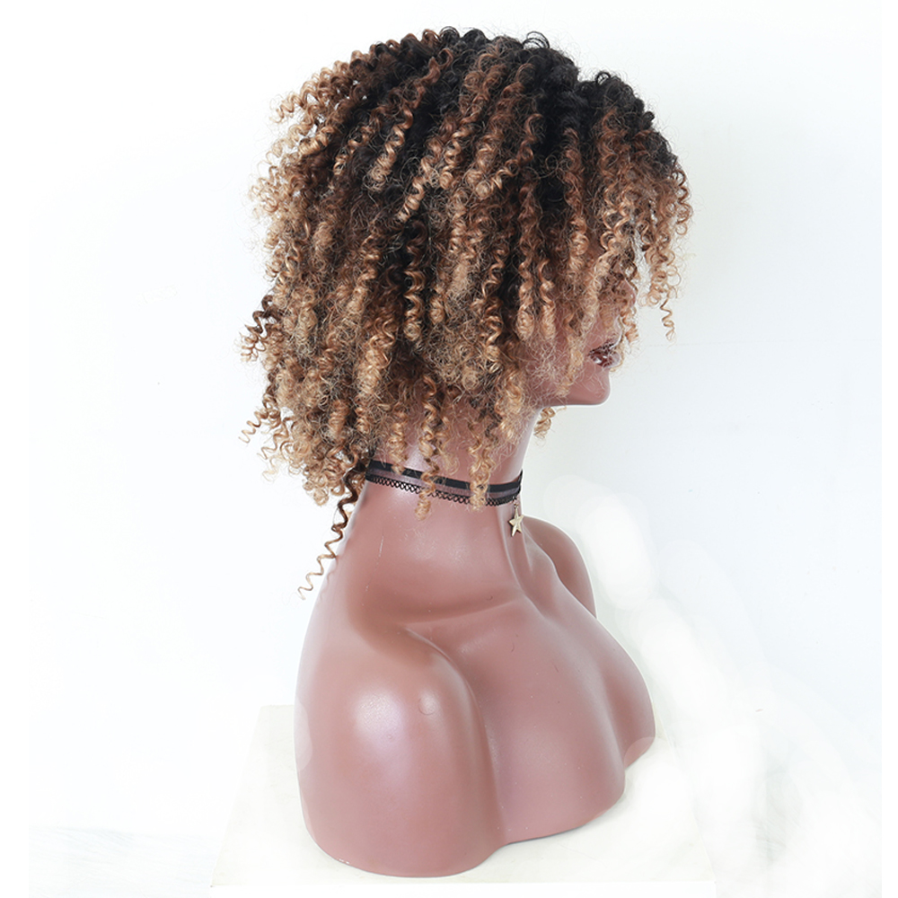 Blonde Afro Kinky Curly Wigs Colorful Ombre Lace Front Closure Wig 4x4 Short Human Hair Wigs With Baby Hair Cut Bob 1B427