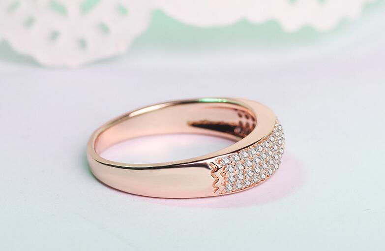 Sterg CZ Dia Wedding Band - Sier & Rose Gold Promise Ring