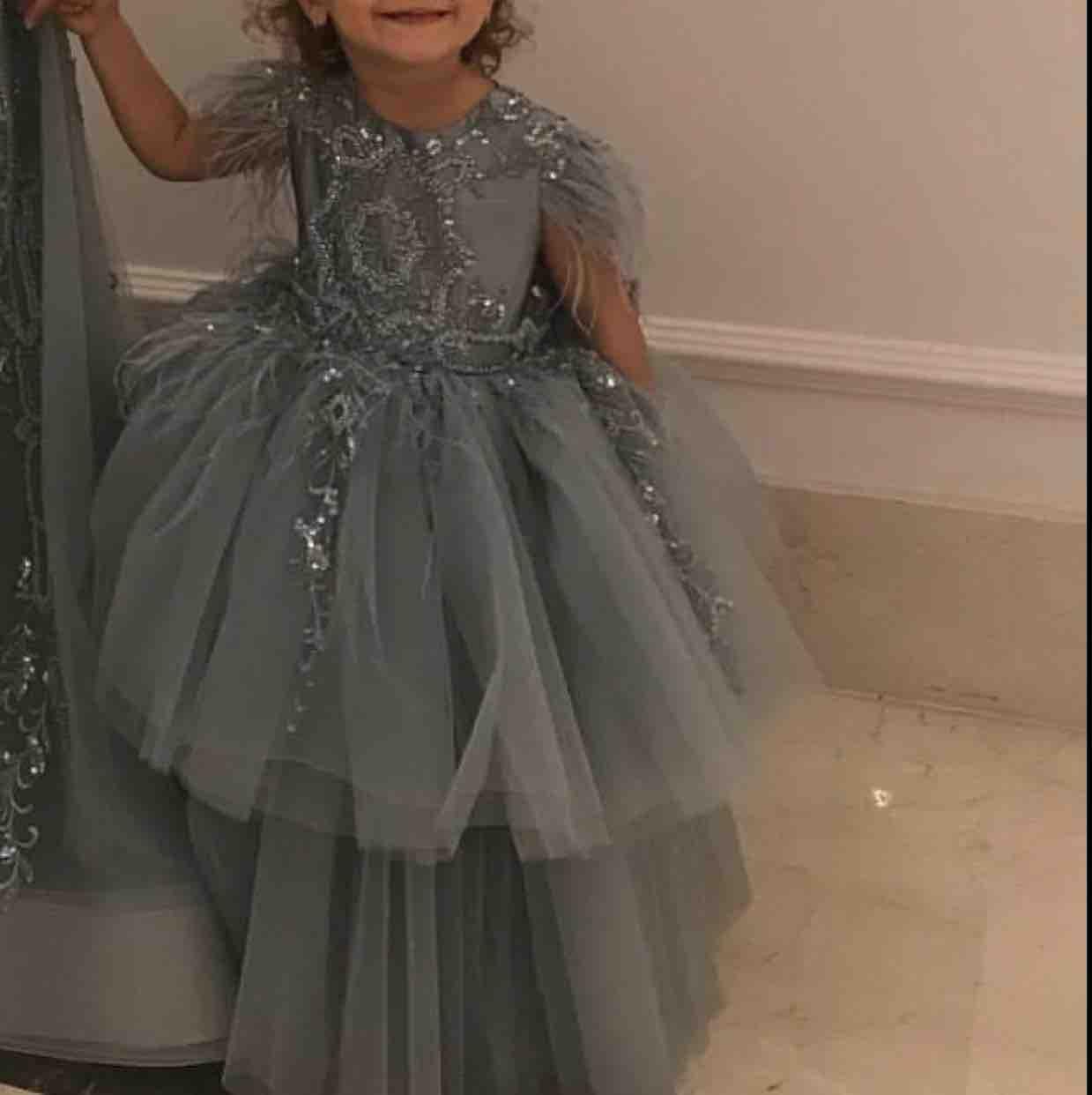 feather lace beaded flower girl dresses ball gown tulle little girl wedding dresses cheap communion pageant dresses gowns