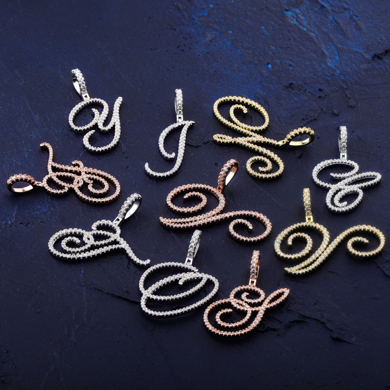 New personalized Cubic Zirconia A-Z Initial Letter Custom Name Pendant Necklace Iced Out 1Gold Plated Hip hop DIY Jewelry for Men Women