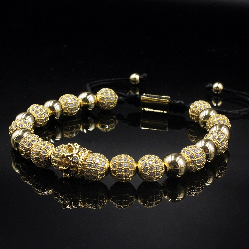 Men BraceletsLuxury Crown Charm 8mm Micro Pave CZ Round Braided Macrame Bracelet Pulseira Feminina Handmade Jewelry Women Gift Valentine's Day Ho