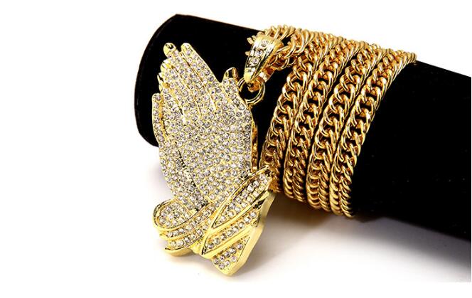 Sparkling water diamond Buddha hand hip hop pendant necklace jewelry fashion men and women street dance Pendant Necklace wy202