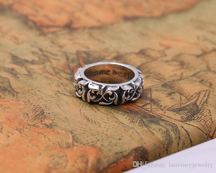 Brand new 925 sterling silver vintage jewelry American Europe hand-made designer scroll flower antique silver punk band rings free shipping