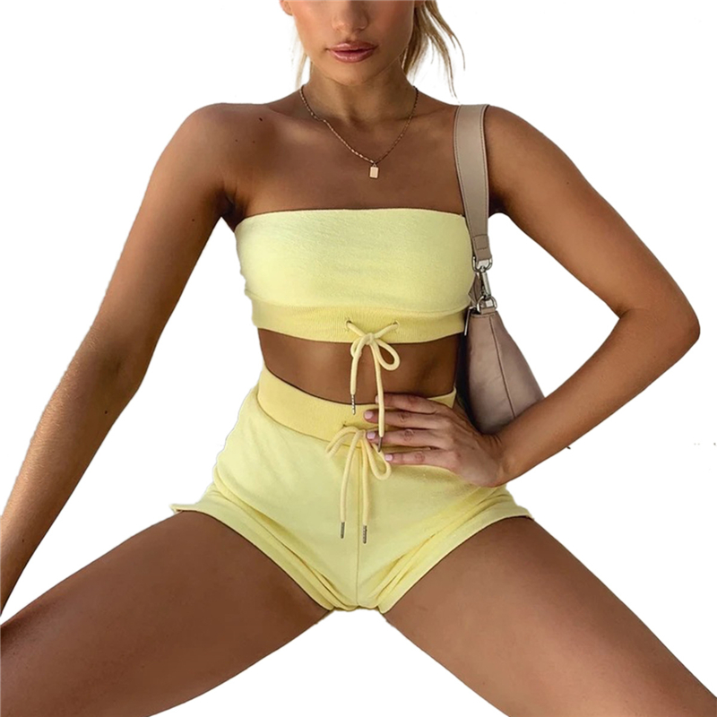 2020 Women Casual Two Piece Suit Sexy Shorts Crop Top Outfits Drawstring High Waist Lace Up Summer New Beachwear Sportswear 
2020 Women Casual Two Piece Suit Sexy Shorts Crop Top Outfits Drawstring High Waist Lace Up Summer New Beachwear Sportswear