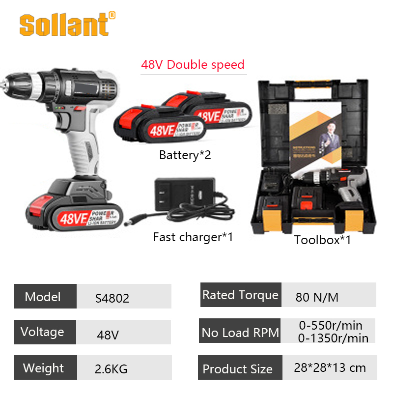 Sollant 48V Cordless Drill Electric Screwdriver Mini Wireless Power Driver DC Lithium-Ion Battery 3/8-In
Sollant 48V Cordless Drill Electric Screwdriver Mini Wireless Power Driver DC Lithium-Ion Battery 3/8-In