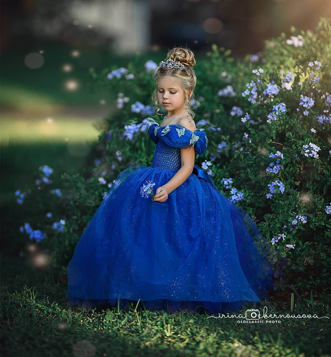 Royal Blue Cinderella Girls Pageant Dresses For Wedding Ball Gowns Flower Girl Dress Floor Length Tulle Princess Kids Communion Dress