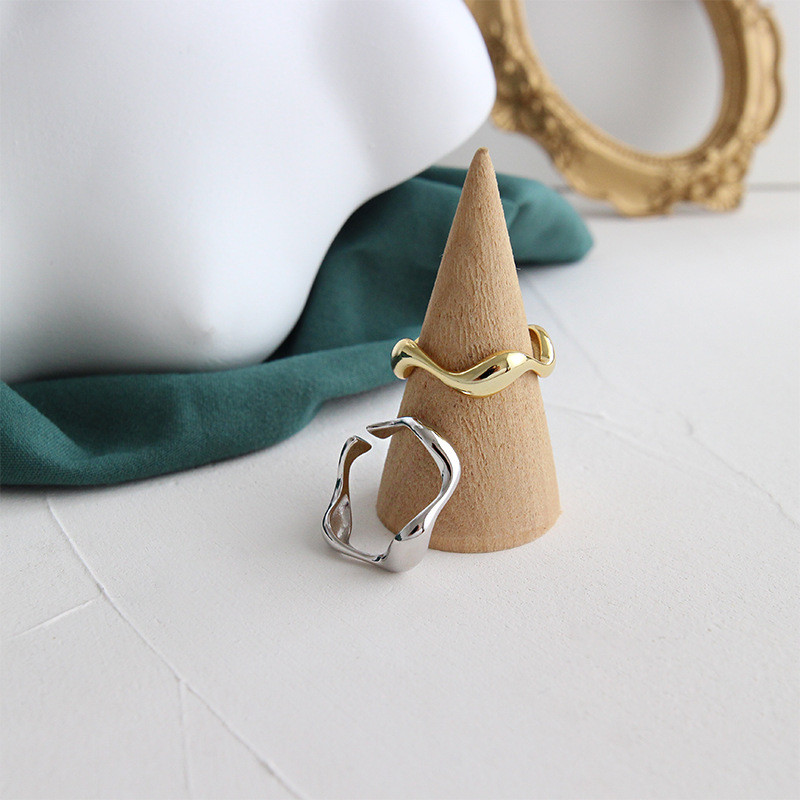 925 Sterling Silver Irregular Wavy Rings For Women Fine Jewelry Classic Geometric Concave Convex Open Statement Ring