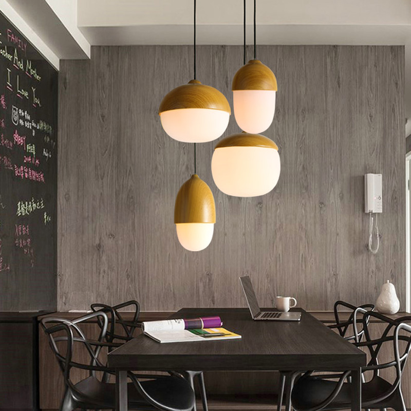 Nordic Pendant Lights modern minimalist lamp restaurant creative personality coffee bar nuts wood grain glass droplight