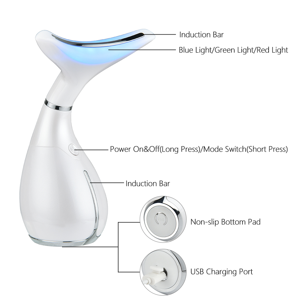 Neck Care Rechargeable Neck Instrument Beauty LED Photon Vibration Skin Tighten Anti Wrinkle Remove Neck Lifting Massager Device