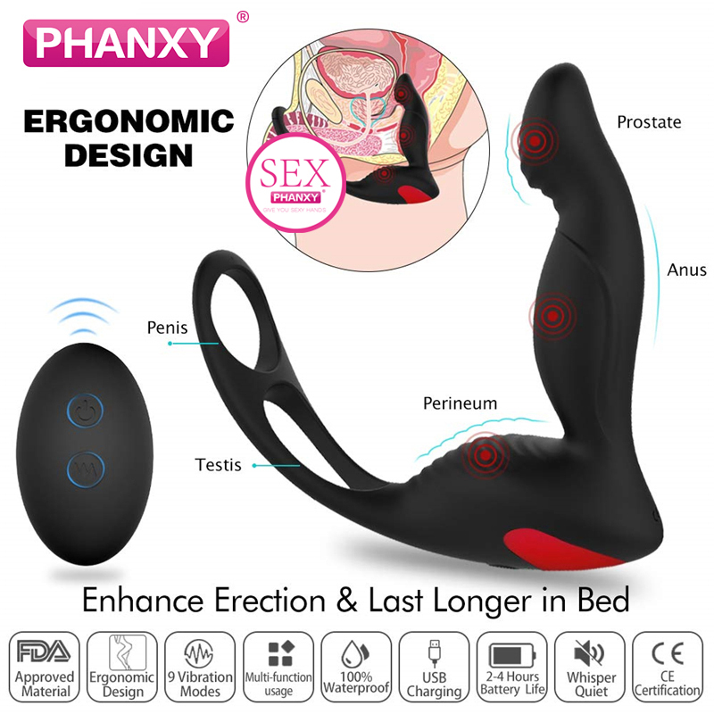 Phanxy Male Prostate Massage Vibrator Anal Plug Silicone Waterproof Prostata Stimulator Butt Delay Ejaculation Ring Toy For Men CY200520