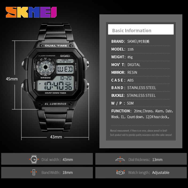 Skmei Top Fashion Sport Watch Men 5bar Waterproof Watches Stainless Steel Strap Digital Watch Reloj Hombre 1335 Y19051403
