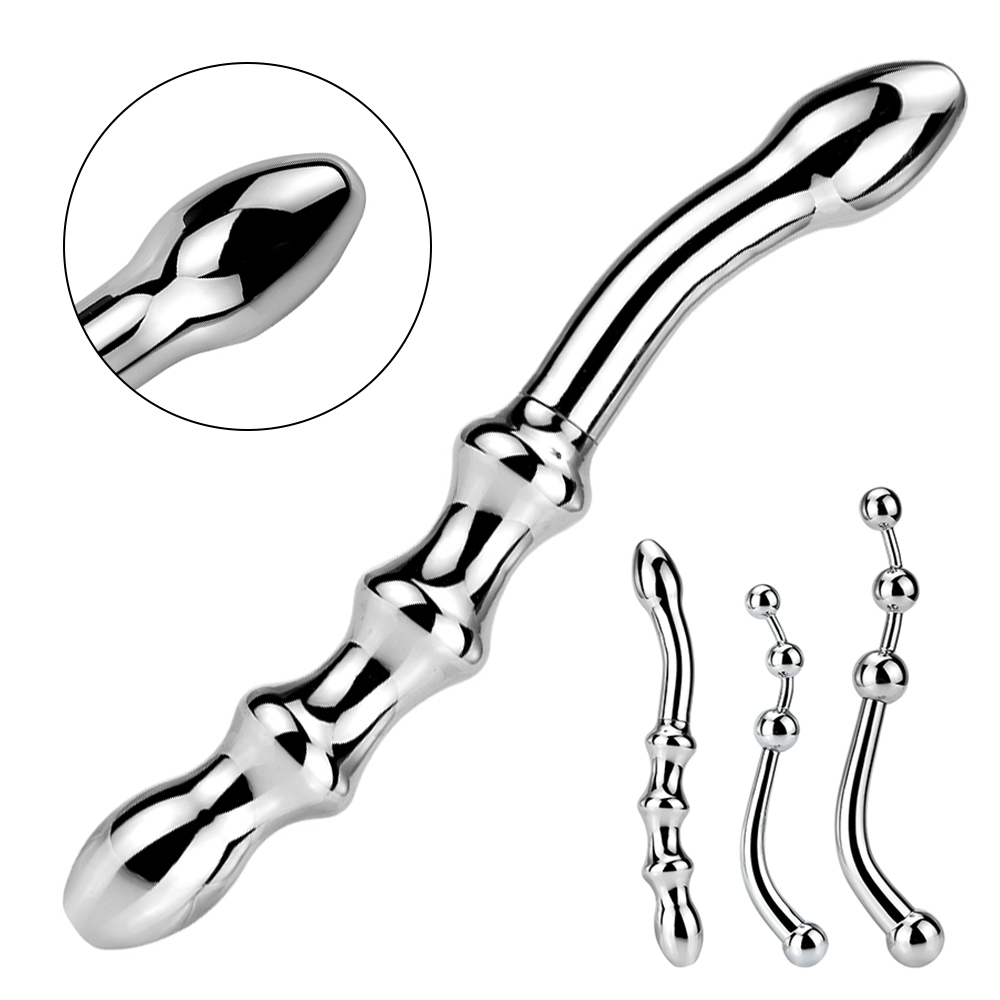 Male Stainless steel anal plug butt beads G Spot Wand male prostate Massage Stick Double dildo vagina sex toys for man woman Y200421