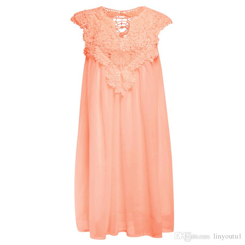 2020 Women's Bohemia summer dress stitching loose sexy dress Short Sleeveless chiffon solid lace beach dress women dropshing