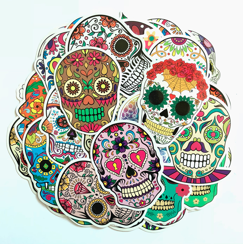 50pcs Skull Stickers Pack Motorcycle Car Stickers Mexican Day of The Dead Sticker Bomb Water Bottle