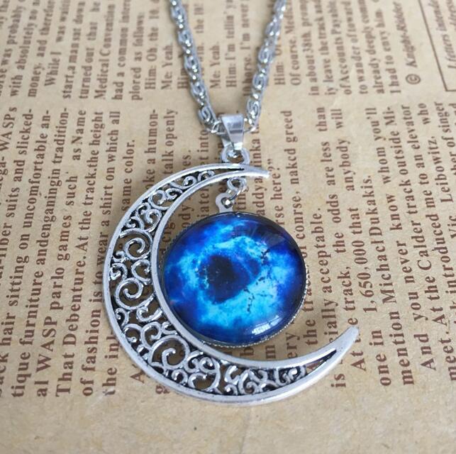 Foreign trade starry sky moon time gemstone men and women necklace DJN208 mix order Pendant Necklaces jewelry