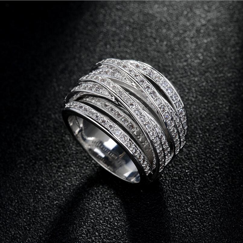 Size 6-10 Handmade Fashion Jewelry 925 Sterling Silver Pave White Sapphire CZ Diamond Gemstones Eternity Promise Women Wedding Ring Gift