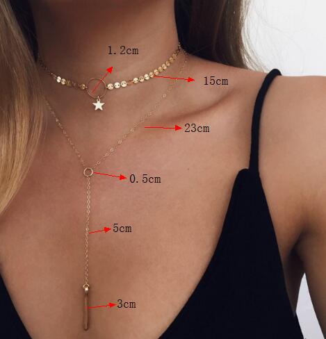 Star tassel beaded layered necklace pendant star long stick simple pendant necklace ladies chain girls fashion jewelry