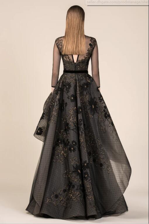 2020 Embroidery Prom Dresses Jewel Neck Tulle 3/4 Long Sleeve Fairy Evening Gowns Custom Made A Line Formal Dress Party Wear