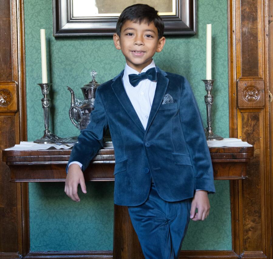2019 Handsome Velvet Boys Formal Wear Jacket Pants 2 Pieces Set Suits for Wedding Dinner Children Kids Tuxedos