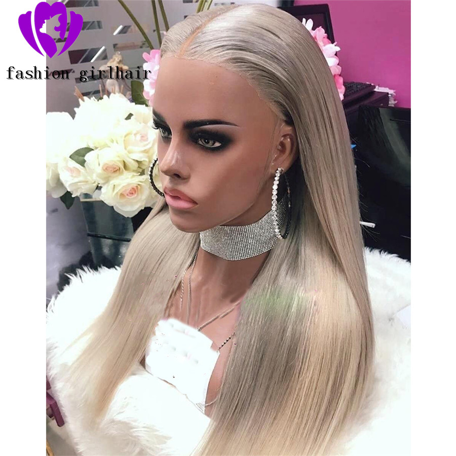 Preplucked 150% Ash Blonde 360 lace brazilian Wigs 13X4 Straight Lace Front Wig Transparent Lace synthetic Wigs heat resistant for Women