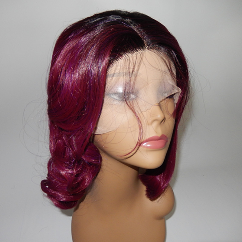 High quality Short Bob Wavy Ombre Rose Pink Hair Color Lace Front Wigs Synthetic High Temeperature Heat Resistant Fiber Wigs For Women
